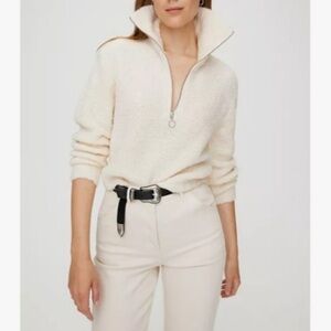 Aritzia Wilfred free 1/2 Zip Collared Sweater Oak Cream Size Small